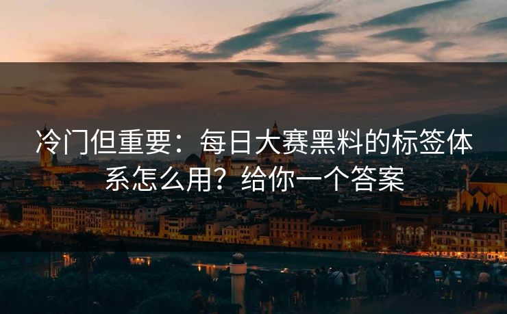 冷门但重要：每日大赛黑料的标签体系怎么用？给你一个答案